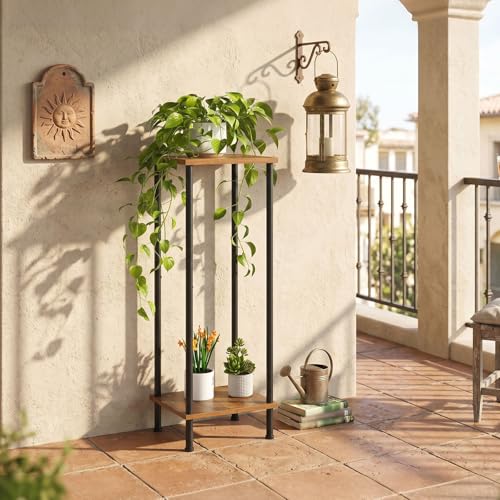 HOOBRO Plant Stand Indoor, 2 Tier 32.8" Tall Small Plant Shelf for Small Space, Square Potted Holder Rack, Modern Flower Stand for Living Room Balcony Garden, Rustic Brown and Black BF14HJ01