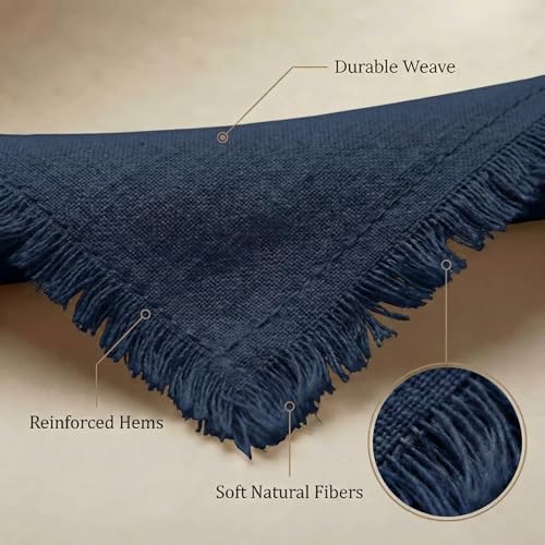 ACCENTHOME Navy Cotton Linen Napkin Set of 6 18x18 inch Dinner Napkins | Cotton Linen Blend Napkins, Machine Wash On Gentle Cycle, Economy Pack, Multi Purpose Use, Cotton - color: 07 - Navy, size: 18" x 18" (Set of 6)