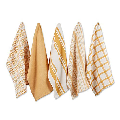 DII Assorted Woven, Kitchen Dishtowel Set, 18x28, Honey Gold, 5 Piece - color: Honey Gold