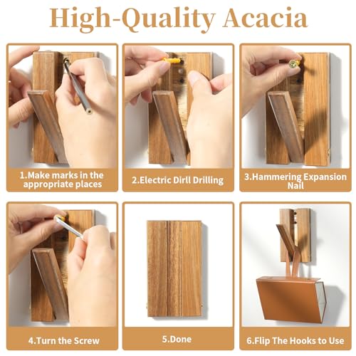 2 Pcs Folding Wall Hooks, Vintage Wooden Wall Hooks Heavy Duty for Hanging Hats, Towels & Bags – Space-Saving Sleek Design, Blending Modern & Rustic Styles