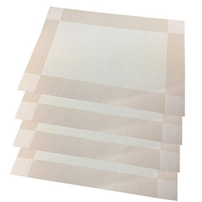 Vinyl Beige Placemats Heat Resistant Dining Table Mats Non-Slip Washable Place Mats Set of 6 （Beige） - color: Beige