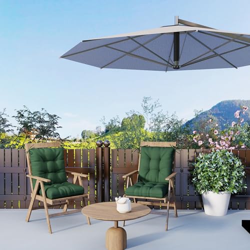 Outdoor Chair Cushions 42x21x4 Inch Set of 2, Dark Green | Patio Cushions for Dining Rocking Chairs, High Back Soft Seat Pad with Ties, Waterproof Fade Resistant, Indoor Outside Use - color: Dark Green