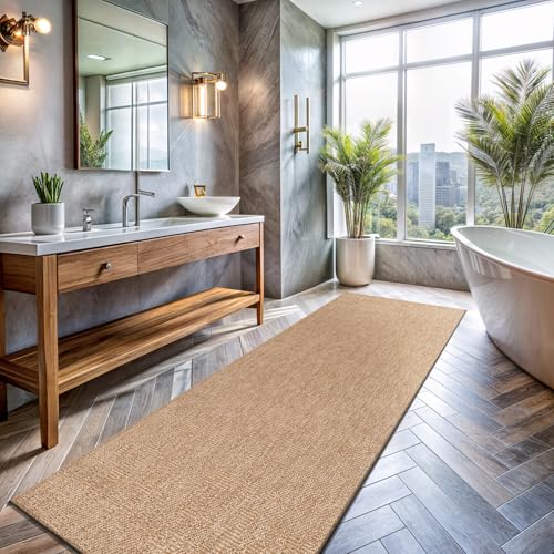 Washable Easy Jute Rug 2x7, Indoor Outdoor Runner Rugs, Natural Color Farmhouse Area Rugs for Living Room, Kitchen Rug High Traffic Area, Easy to Clean Solid Boho Woven Design Carpet (2 X 7 Natural) - color: Natural, size: 2' x 7' (Rectangular)