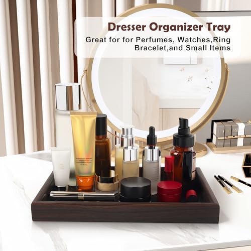 Wooden Valet Tray with Leather Base - Nightstand Catchall Organizer for Cologne, Perfume, Keys, Wallet, Phone, Watch, Jewelry & Sunglasses (2Pcs Black) - color: 2Pcs Black