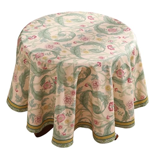 patdrea Vintage French Linen Tablecloth,Round,Diameter 55"-Cecilia A | Colorful Elegant Table Cloth for Round Table,Floral Vine Patterned,for Dining Room Tea Party Thanksgiving - color: Cecilia a, size: 55" (Round)