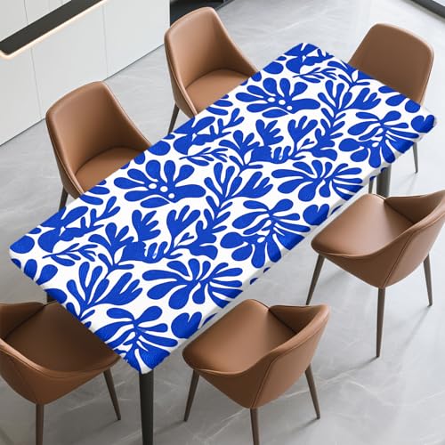 Rectangle Fitted Tablecloth with Elastic Edge for 8 Foot Tables | Polyester Waterproof Table Cover Stain-Resistant Wipeable Table Cloth for Dining, Camping, Outdoor Lndoor 96" x 30" - color: Blue Spin, size: 96" x 30" (Rectangular)