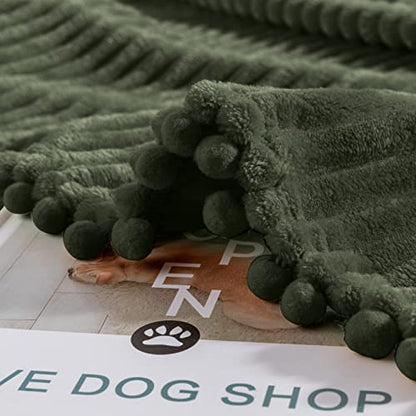 DISSA Fleece Blanket Throw Size – 51x63, Olive Green – Soft, Plush, Fluffy, Fuzzy, Warm, Cozy – Perfect Throw for Couch, Bed, Sofa - with Pompom Fringe - Flannel Blanket Throw Blanket - color: Olive Green, size: 51x63"