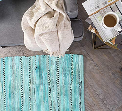 DII Chindi Home Collection Handwoven Multicolor Area Rag Rug, 20x31.5, Aqua - color: Aqua, size: 1'8" x 2'8" (Rectangular)