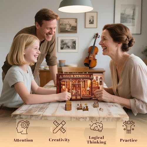 Book Nook Kit - Miniature Kit for Adults Music Store | DIY House 3D Wooden Puzzles Bookshelf Diorama Model Kit Gifts for Women Teenagers (Bach Strings) - style: Bach Strings