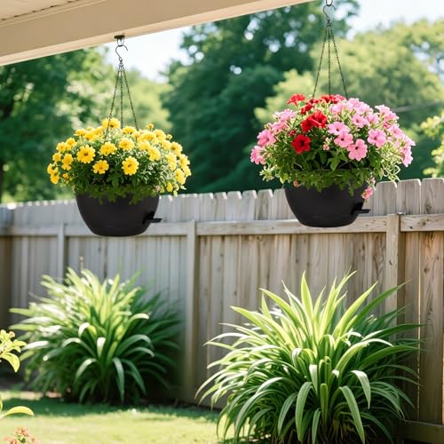 DANALLAN Hanging Planters for Indoor Plants, 2Pcs 12 Inch Self Watering Hanging Planter Basket Large Plastic Plant Holder with Removable 50 Oz Reservoir for Window Porch Garden Balcony