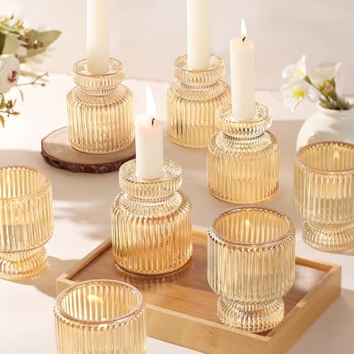 12 Pcs Glass Candlestick Holders- Gold Taper Candlestick Holders Tealight Votive Candle Holders for Table Centerpieces, Wedding, Dinner Party, Home Decor - color: Gold, size: 12Pcs
