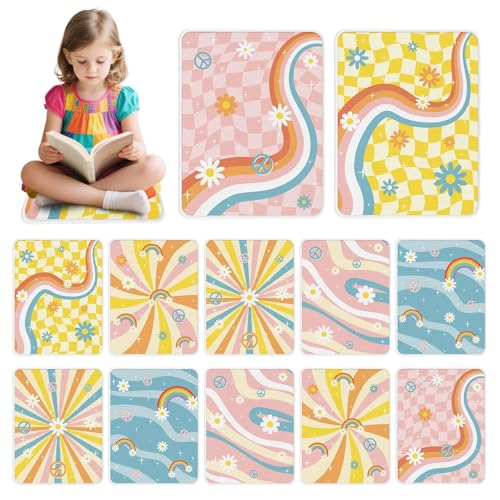12Pcs Carpet Squares for Classroom,Classroom Sitting Floor Seats,16.5 * 12.5inch Rainbow Classroom Decor sit Spots,Non-Slip Floor Cushion Educational Area Rug for Kindergarten Preschool Playroom - color: Rainbow