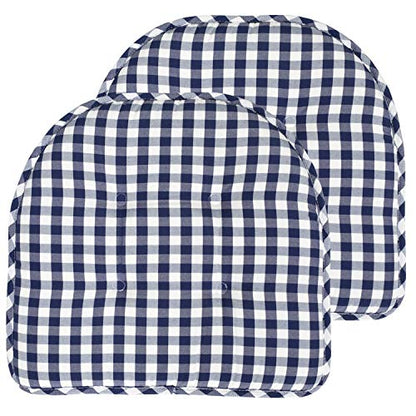 Sweet Home Collection Chair Cushion Memory Foam Pads Tufted Slip Non Skid Rubber Back U-Shaped 17" x 16" Seat Cover, 2 Count (Pack of 1), Checkered Navy/White - color: Checkered Navy/White, size: 2 Pack, style: Foam Pads