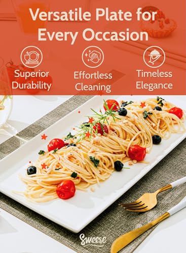 Sweese White Serving Platters, Porcelain Serving Trays for Parties, Large Rectangular Plates - 15.5 Inch, Set of 4 - size: 15.5 Inch