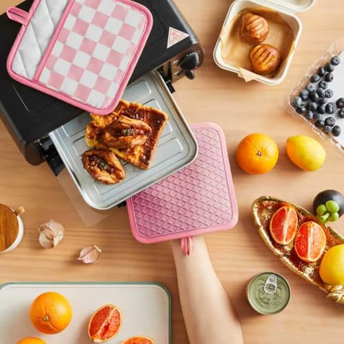 Ohocut Pink Checkered Pot Holder, Checkerboard Potholders for Kitchen, Silicone Pot Holders with Pocket for Kitchen Clearance 2 Pack Set, Hot Pads and Oven Mitts for Cooking Baking - color: Pink