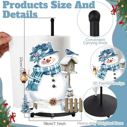 Winter Paper Towel Holder Snowman Countertop Kitchen Decor and Accessories Winter Paper Towel Rack Black Metal Farmhouse Large Tissue Stand Gift for Home Bathroom 3D Hand Painting Pattern - style: Snowman