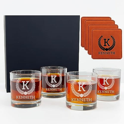 Customized Whiskey Gifts for Men - Personalized Scotch Glass Gift Set with Box - Engraved Wisky Rocks Glasses for Boyfriend, Husband, Dad - Valentine's, Birthday, Anniversary, Christmas.