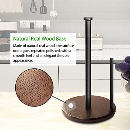 Wood Paper Towel Holder Countertop, OBODING, Farmhouse Kitchen Paper Towel Holders Stand with Real Wooden Base, fits Standard and Jumbo Size Paper Towels (Dark Brown) - color: Dark Brown Wood