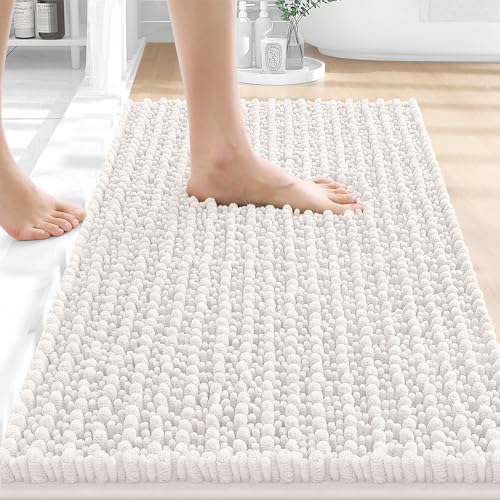 OLANLY Small Bathroom Rugs 24x16, Thick Soft Absorbent Chenille Bath Rugs | Ivory, Shaggy Bath Mat with Quick-Drying Rubber Backing, Machine Washable for Floor, Tub and Shower, Home Decor Accessories - color: Ivory, size: 24" x 16"