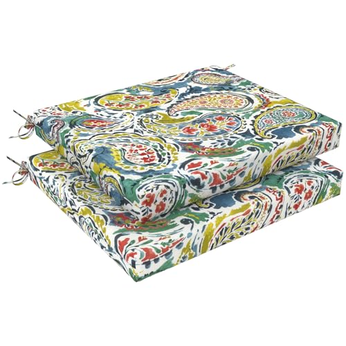 LVTXIII Outdoor Chair Cushions, Water Repellent Patio Furniture Cushions Outdoor Square Chair Pads with Ties for Dining Chairs and Garden Furniture Decoration, 18.5"x16"x2" Set of 2, Paradise Paisley - color: Paradise Paisley, size: 18.5"x16"x2" ( Set of