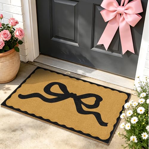 Coir Front Doormat Outdoor Welcome Mat Bow Rug for Outside Entrance 17"x30" - color: Coir Bows