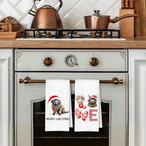 Christmas Newfoundland Kitchen Dish Towels 2 Pack - Newfoundland Dog Lover Gift, Waffle Weave Christmas Hand & Tea Towels for Kitchen Bathroom, 16x24 Inches - color: Newfoundland Christmas