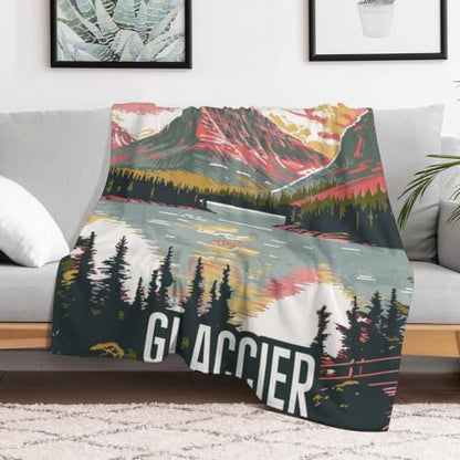 Mid Century Glacier National Park 01 Flannel Blankets Fleece Soft Throw Lightweight Plush Gifts for Couch, Bed, Cozy Sofa Plush, Chair, Lovers 40x50in(100x125cm) - color: Style-1, size: 40x50in(100x125cm)