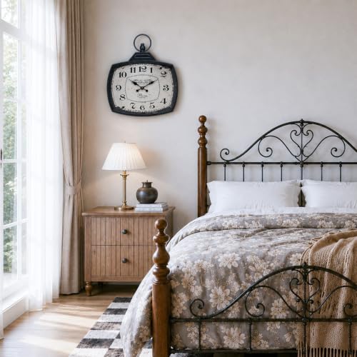 Retro Rectangle Wall Clock, Battery Operated Silent Black Farmhouse Wall Clocks, Antique Old Design Style, Wall Clocks for Living Room,Kitchen,Bedroom,Office (17" H x 15" W) - color: Black-15"×17"