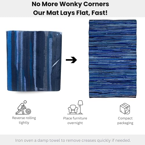 Chindi Area Rug 3x5 Feet - Navy | Cotton Hand Woven Throw Rugs for Bathroom, Easy Clean Accent Camping Carpet - color: Navy, size: 3 x 5 feet