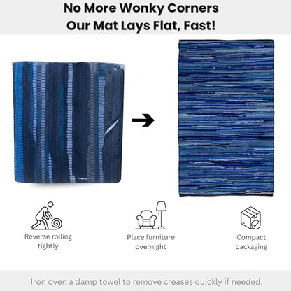 Chindi Area Rug 3x5 Feet - Navy | Cotton Hand Woven Throw Rugs for Bathroom, Easy Clean Accent Camping Carpet - color: Navy, size: 3 x 5 feet