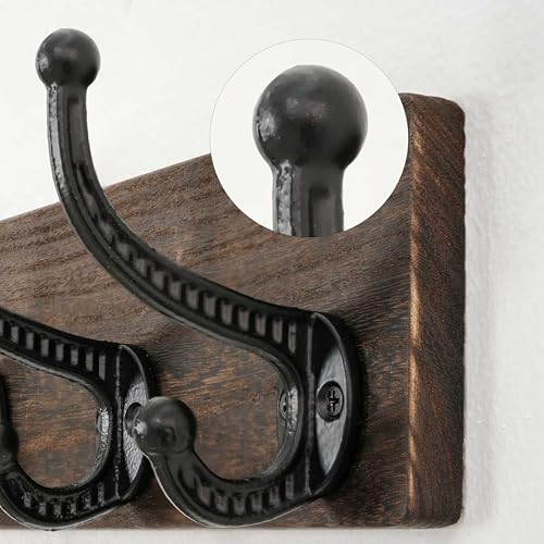 WEBI Rustic Coat Rack Wall Mount,5 Cast Iron Coat Hooks Wall Mounted,Heavy Duty Wood Wall Coat Hanger Hooks for Hanging Coats,Jacket,Clothes,Backpack,Farmhouse,Weathered Brown - color: Weathered Brown, size: 17 Inch