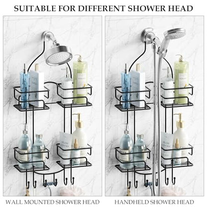 SRIWATANA Shower Caddy Hanging, Shower Organizer with Razor Hooks, Black | Rustproof Shower Rack, No Drilling Shelves Over Shower Head, Anti-Swing Scution Install, Bathroom Holder for Sponge Loofah - color: Black