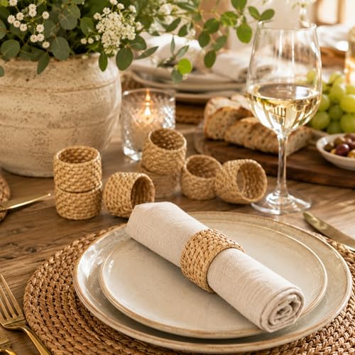 Alpha Living Home Rattan Napkin Rings, Natural, Set of 12 | Handwoven natural cane, 2 in. W x 1.25 in. H, fits cloth napkins, rustic boho style, reusable, weddings & everyday dining - color: Camel Brown, size: 12- Pack