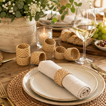 Alpha Living Home Rattan Napkin Rings, Natural, Set of 12 | Handwoven natural cane, 2 in. W x 1.25 in. H, fits cloth napkins, rustic boho style, reusable, weddings & everyday dining - color: Camel Brown, size: 12- Pack