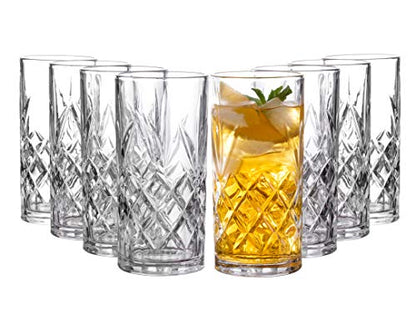 Royalty Art Kinsley Tall Highball Glasses, Set of 8, 12 oz Cups | Textured designer glassware, water, beer, soda, trendy elegant dishware, dishwasher safe - style: Hiball