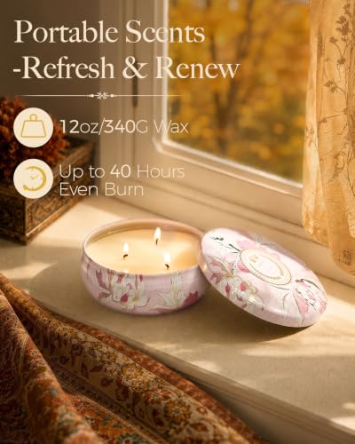 M&SENSE Cherry Blossom Scented Candles 12 oz, Large 3 Wick Soy Tin | Triple Wick, 40 Hour Long Burn, Non-Toxic,100% Natural Soy Wax, Stress Relaxing Aromatherapy Candle Gift for Women Men - color: Cherry Blossom