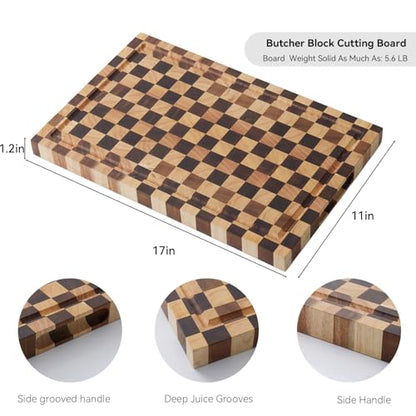 Acacia Wood Cutting Board (17x11x1.2'') Inch, Butcher Block for Kitchen, Premium Acacia Cutting Board with Juice Groove, End Grain Made of Sustainable Acacia Wood - size: 17"L x 1.2"W