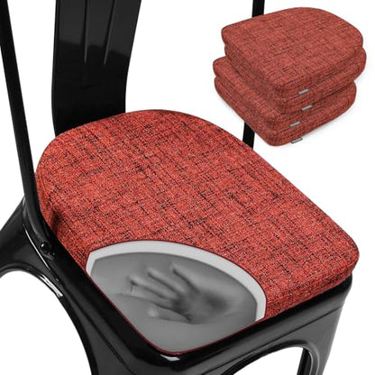 SINOSSO Memory Foam 14" Metal Chair Cushions 4 Pcs, Modern Interwoven Style Magnetic Chair Pads for Dining Kitchen Cafe Bistro Stackable Chair (U-Shape, Red, 4) - color: Red