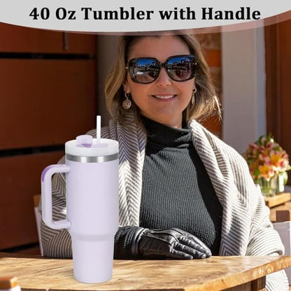 4 Pack 40 Oz Tumbler with Handle Bulk, Double Wall Vacuum Insulated Stainless Steel Tumbler with Lid and Straw, 40 oz cup with Silicone Spill Proof Stopper Set (Purple) - color: Purple