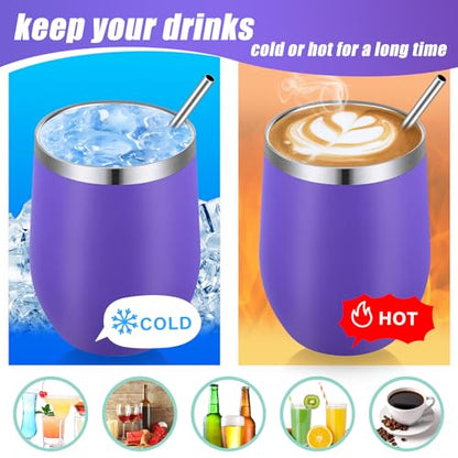 Remagr 16 Pack Stainless Steel Wine Tumblers 12 oz Insulated Vacuum Wine Cup Set Double Wall Stainless Steel Stemless Mug Glasses for Coffee Soda Whiskey Outdoor Travel (Purple) - color: Purple