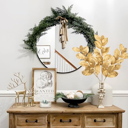Briful Gold Magnolia Leaves Branches, 3 Pack 28.7in Faux Magnolia Leaves Stems Artificial Christmas Greenery Branches for Xmas Home Vase Floral Arrangement - color: Glitter Gold