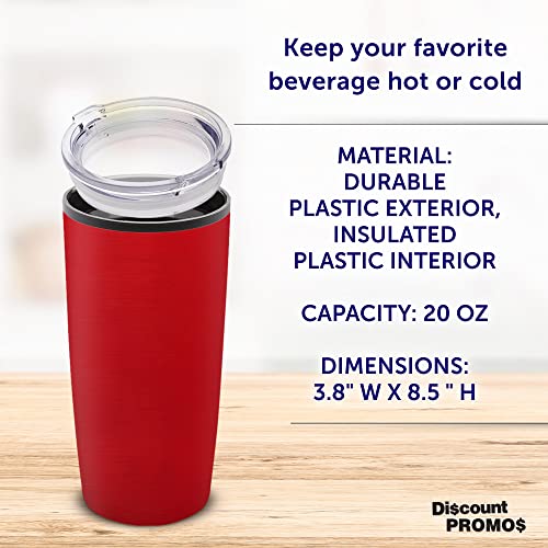 DISCOUNT PROMOS Plastic Tumblers 20 oz. Set of 6, Bulk Pack - With lids, Ice Coffee Tumbler, To Go Cup, Insulated - Red - color: Blank – Red
