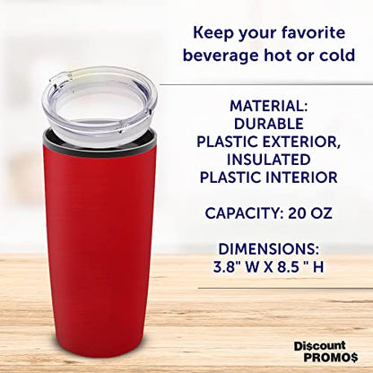 DISCOUNT PROMOS Plastic Tumblers 20 oz. Set of 6, Bulk Pack - With lids, Ice Coffee Tumbler, To Go Cup, Insulated - Red - color: Blank – Red