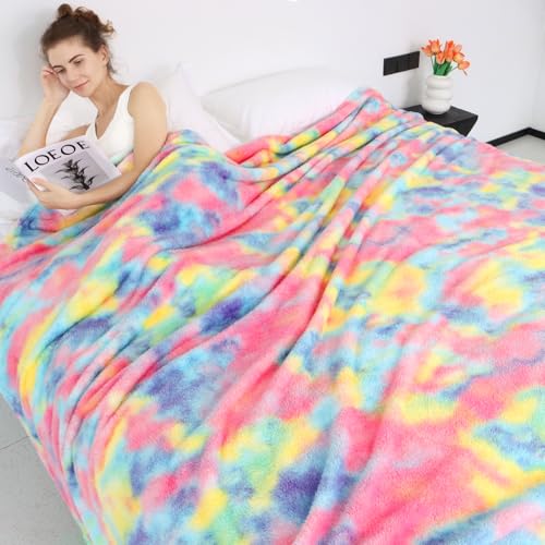 obinsm Fleece Throw Blanket, Ultra Soft Warm Lightweight Flannel Microfiber Plush Throw for Couch Sofa Bed, Fuzzy Cozy Blanket for Women, Home Decor Travel Camping Gift, 50x60 - color: Colored Tie Dye Blanket, size: Throw Size 50" x 70"(130 x 178 cm)