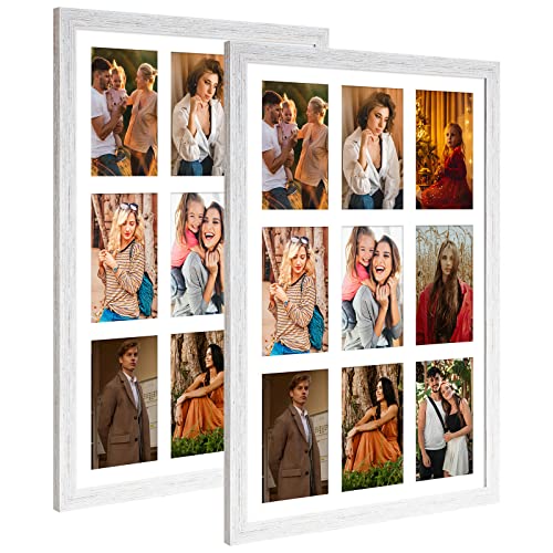13.5x19.5 Collage Frame with 9 Openings 4X6 Pictures, Multiple Picture Frame with Mat, Wall or Tabletop Decor, White Wood Grain,2 Pack - color: White, size: 13.5x19.5-(9 open4x6)-2P