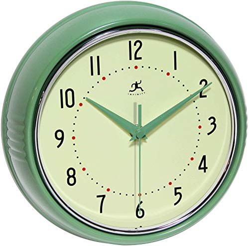 Infinity Instruments LTD. Retro 9 inch Silent Sweep Non-Ticking Mid Century Modern Kitchen Diner Wall Clock Quartz Movement Retro Wall Clock Decorative (Green)… - color: Green, size: 9.5 Inch