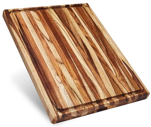 Sonder Los Angeles Bradbury Teak Wood Cutting Board, Large 20x15x1.5 in | Non-toxic, Edge Grain, Juice Groove, Sorting Compartments for Charcuterie & Meal Prep, Built-in Handles, Gift Box, 10 lbs - color: Bradbury | Teak | Edge Grain