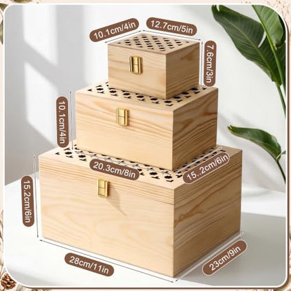 Novabright 3 Pcs Wooden Keepsake Box with Lids Handmade Nesting Decorative Treasure Chest Box Decorative Storage Containers Gift Ideas for Men & Women Jewelry Rings Crafts Storage (Carved Style) - style: Carved Style