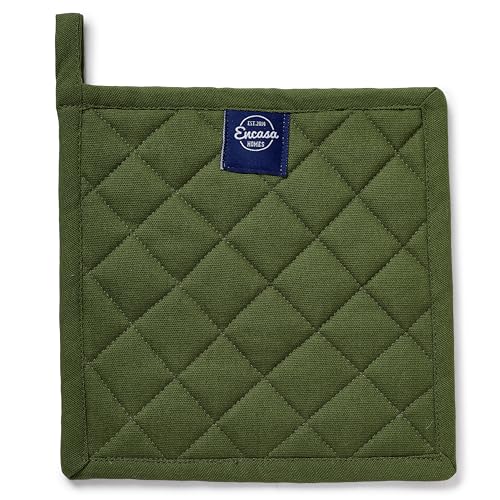 Encasa XO Pot Holders, Quilted Kitchen Hot Pads 8"x8" Leaf Green | 100% Heavyweight Cotton | Quilted Insulation | Multipurpose Trivets & Hot Pads | Hanging Loop | Set of 2 - color: Leaf Green
