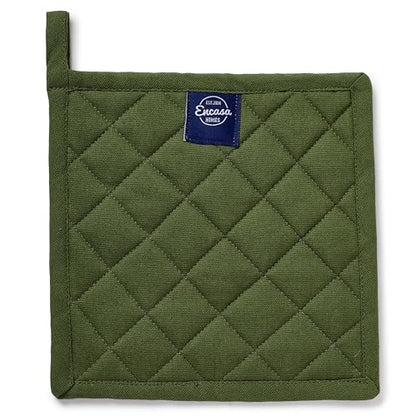 Encasa XO Pot Holders, Quilted Kitchen Hot Pads 8"x8" Leaf Green | 100% Heavyweight Cotton | Quilted Insulation | Multipurpose Trivets & Hot Pads | Hanging Loop | Set of 2 - color: Leaf Green